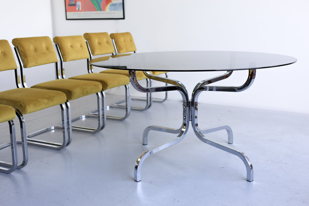 Round 1970's Glass and Chrome Table
