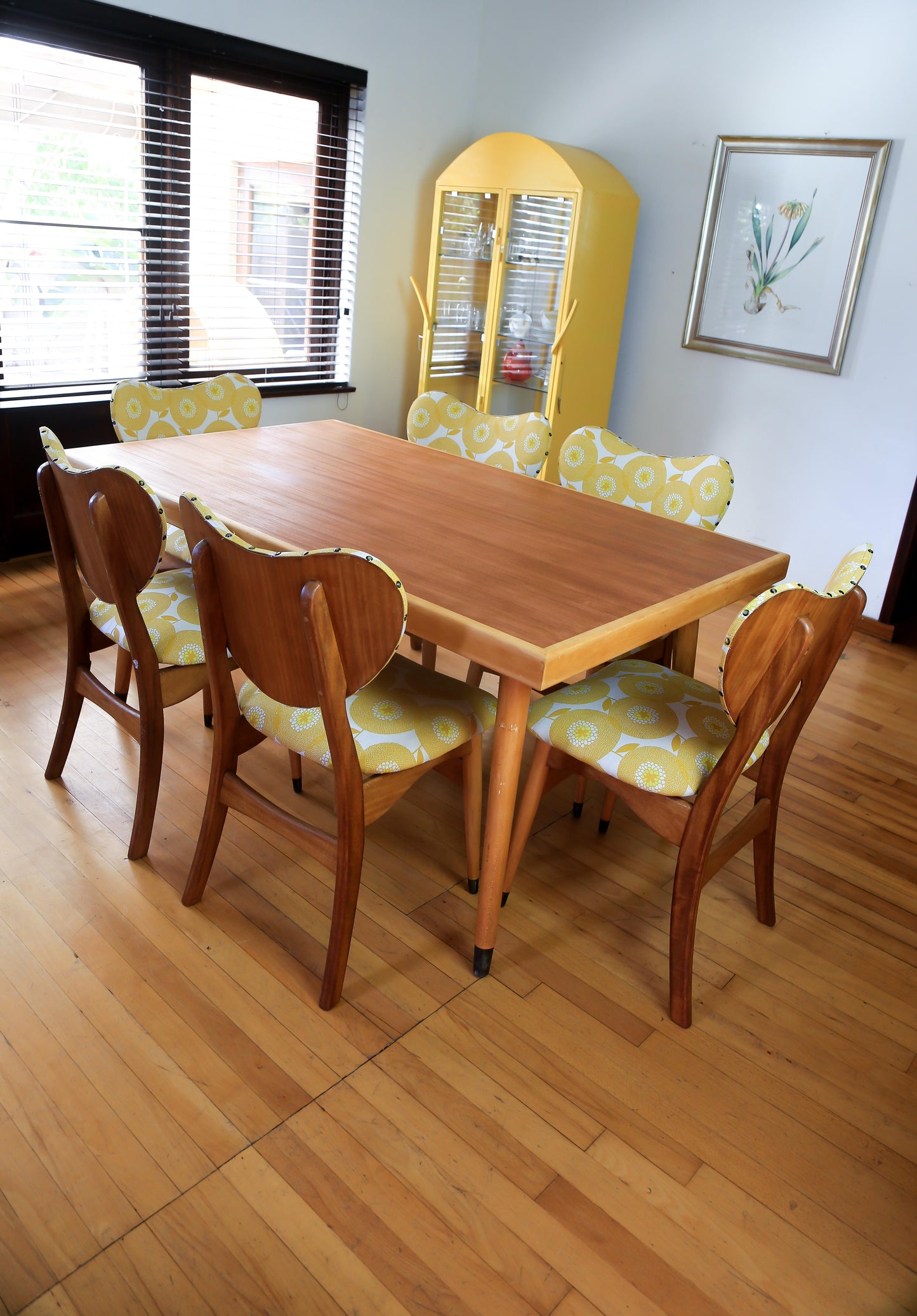 Mid Century Dining Set with Skinny La Minx Upholstery