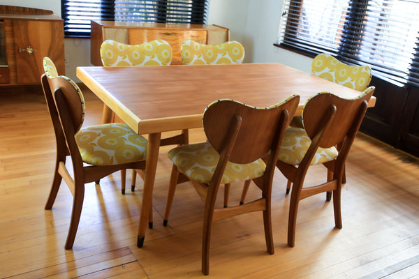 Mid Century Dining Set with Skinny La Minx Upholstery