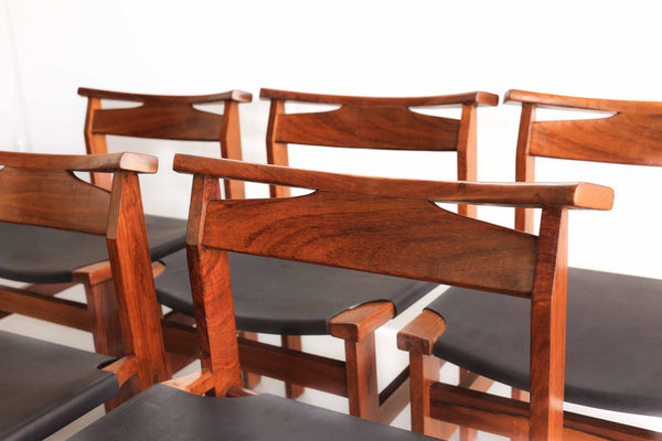 Rare Extendable Kiaat Dining Table with Eight Chairs by John Tabraham for Kallenbach