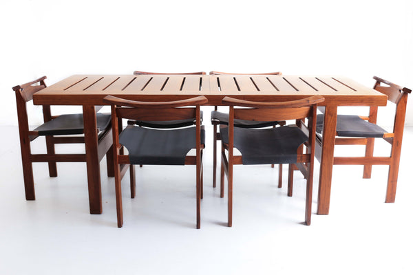 Rare Extendable Kiaat Dining Table with Eight Chairs by John Tabraham for Kallenbach