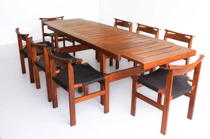 Rare Extendable Kiaat Dining Table with Eight Chairs by John Tabraham for Kallenbach