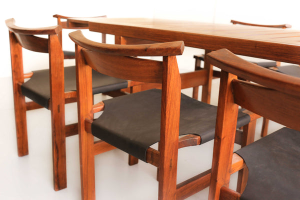 Rare Extendable Kiaat Dining Table with Eight Chairs by John Tabraham for Kallenbach