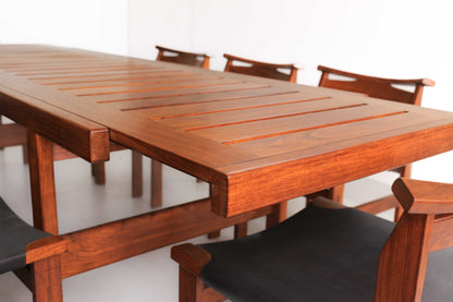 Rare Extendable Kiaat Dining Table with Eight Chairs by John Tabraham for Kallenbach