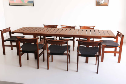 Rare Extendable Kiaat Dining Table with Eight Chairs by John Tabraham for Kallenbach
