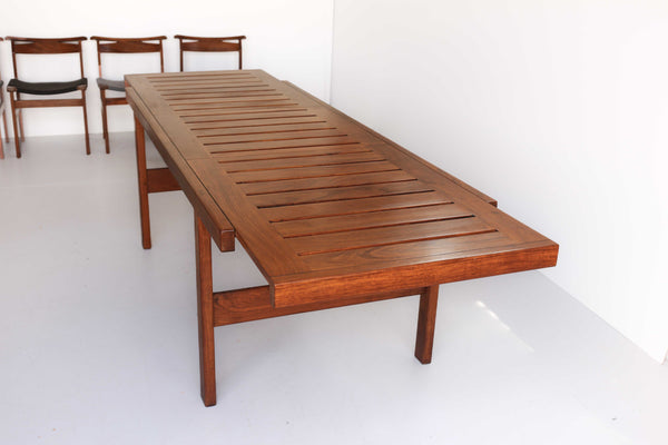 Rare Extendable Kiaat Dining Table with Eight Chairs by John Tabraham for Kallenbach