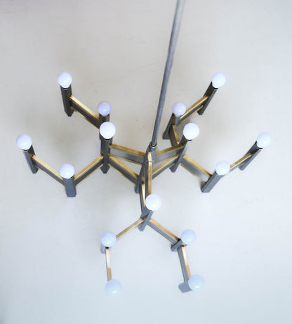 Original 1970's 15 Light Gaetano Sciolari Brass and Chrome Model Concorde Chandelier