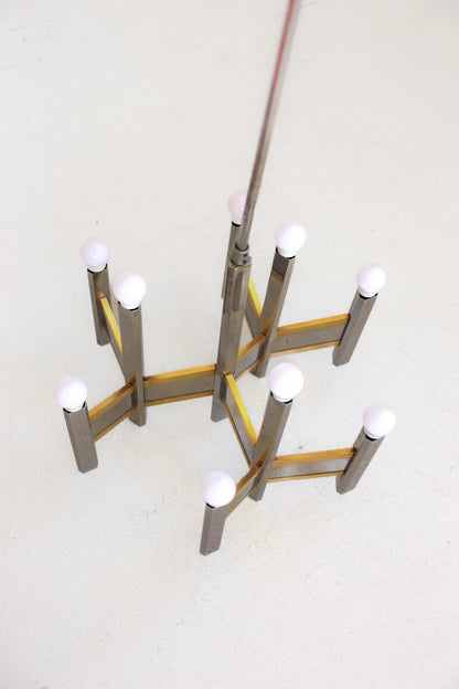 Original 1970's 9 Light Gaetano Sciolari Brass and Chrome Model Concorde Chandelier