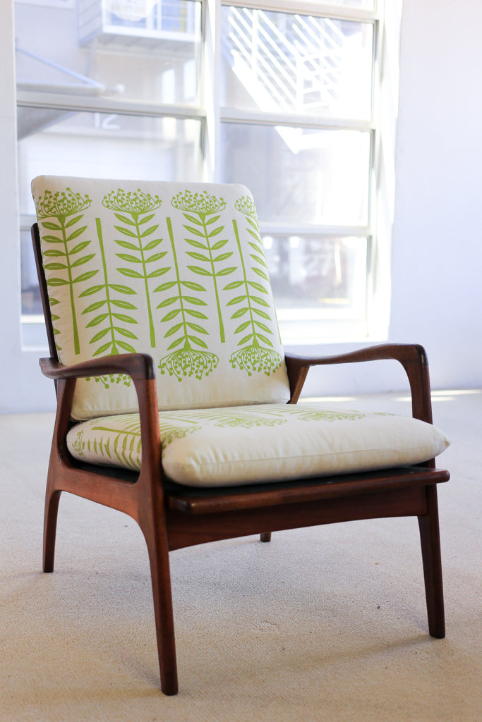 Danish Modern 1950's Teak Armchair in Skinny Laminx facbric