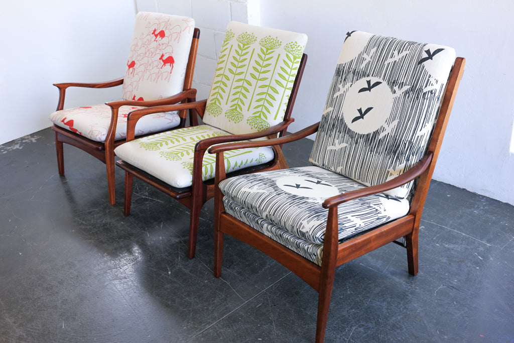 Danish Modern 1950's Teak Armchair in Skinny Laminx facbric