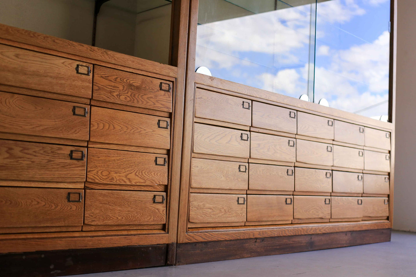Tall Vintage Display Cabinets with 20 Drawers - two available