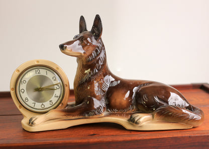 Ceramic 'Jema' Alsatian with a Clock