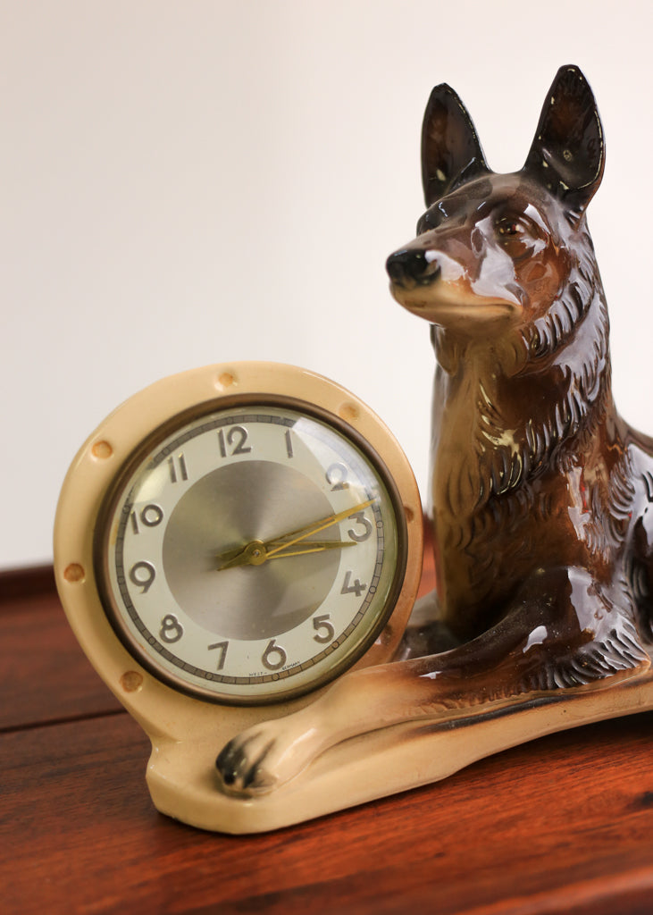 Ceramic 'Jema' Alsatian with a Clock