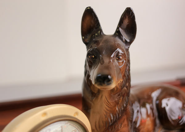 Ceramic 'Jema' Alsatian with a Clock