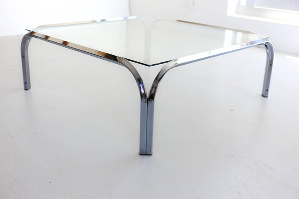 Square Chrome and Glass Coffee Table