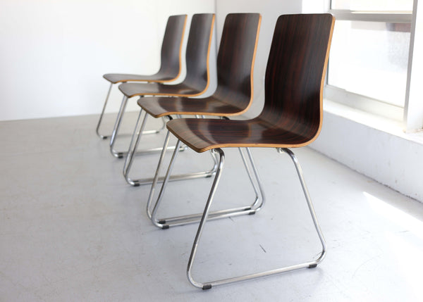 Four Chrome and Bentwood Dining Chairs