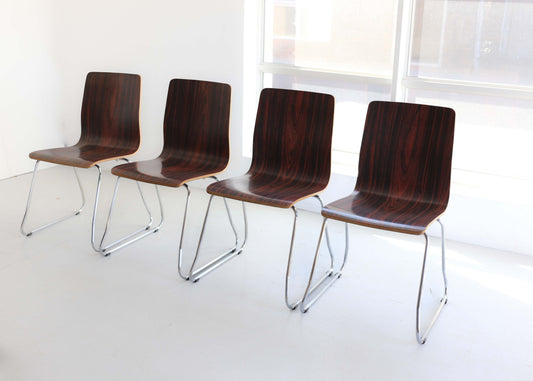 Four Chrome and Bentwood Dining Chairs