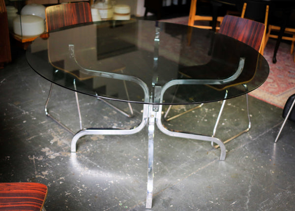 Round 1970's Glass and Chrome Table