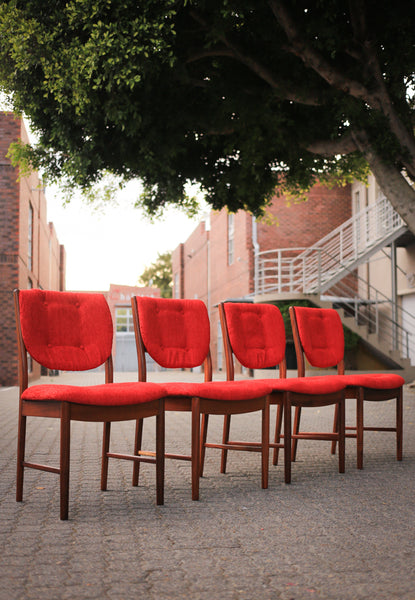 Four 1960's Dining Chairs with Plush Upholstery