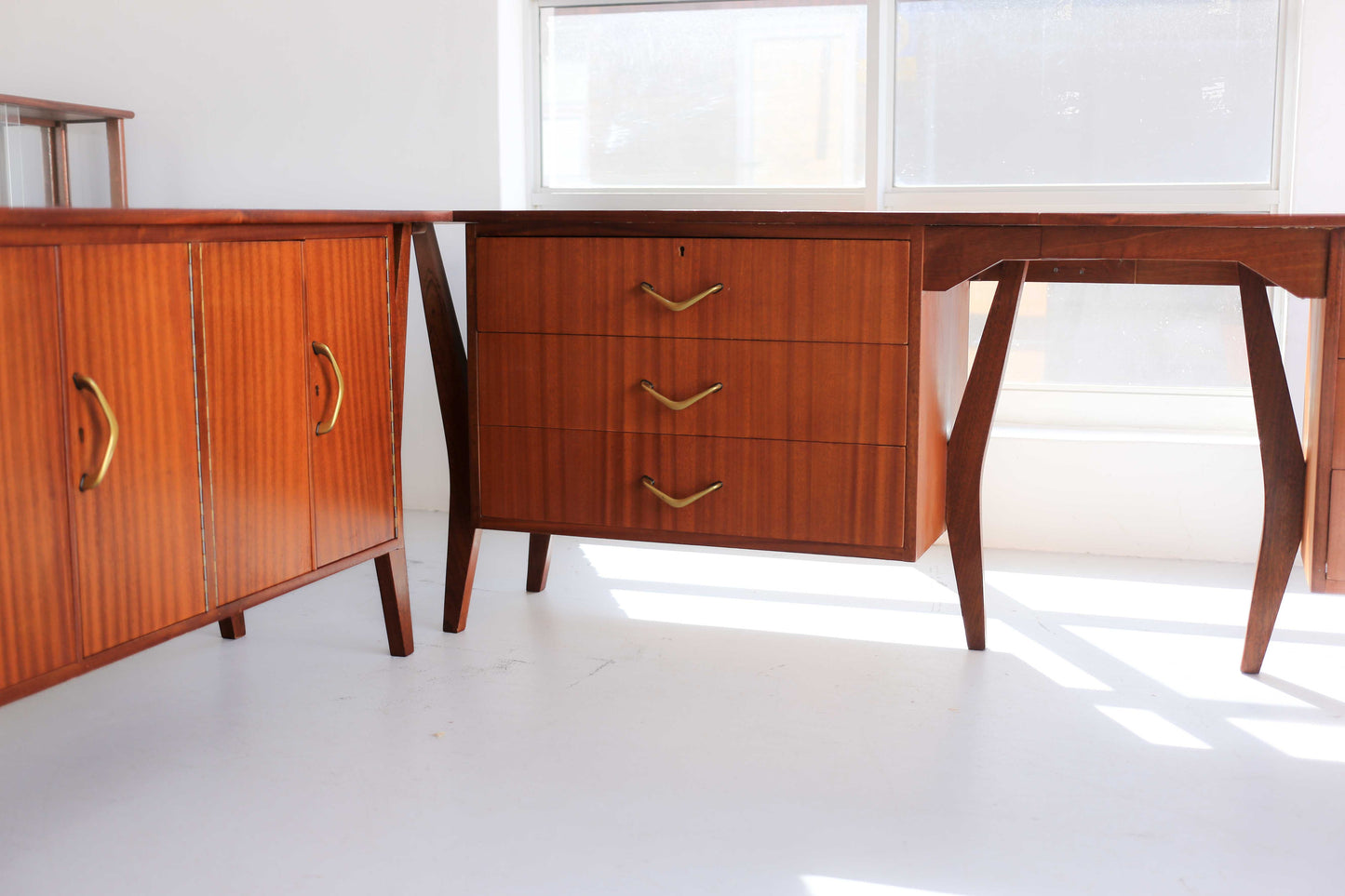 Three Piece Sapele Mahogany Corner Desk