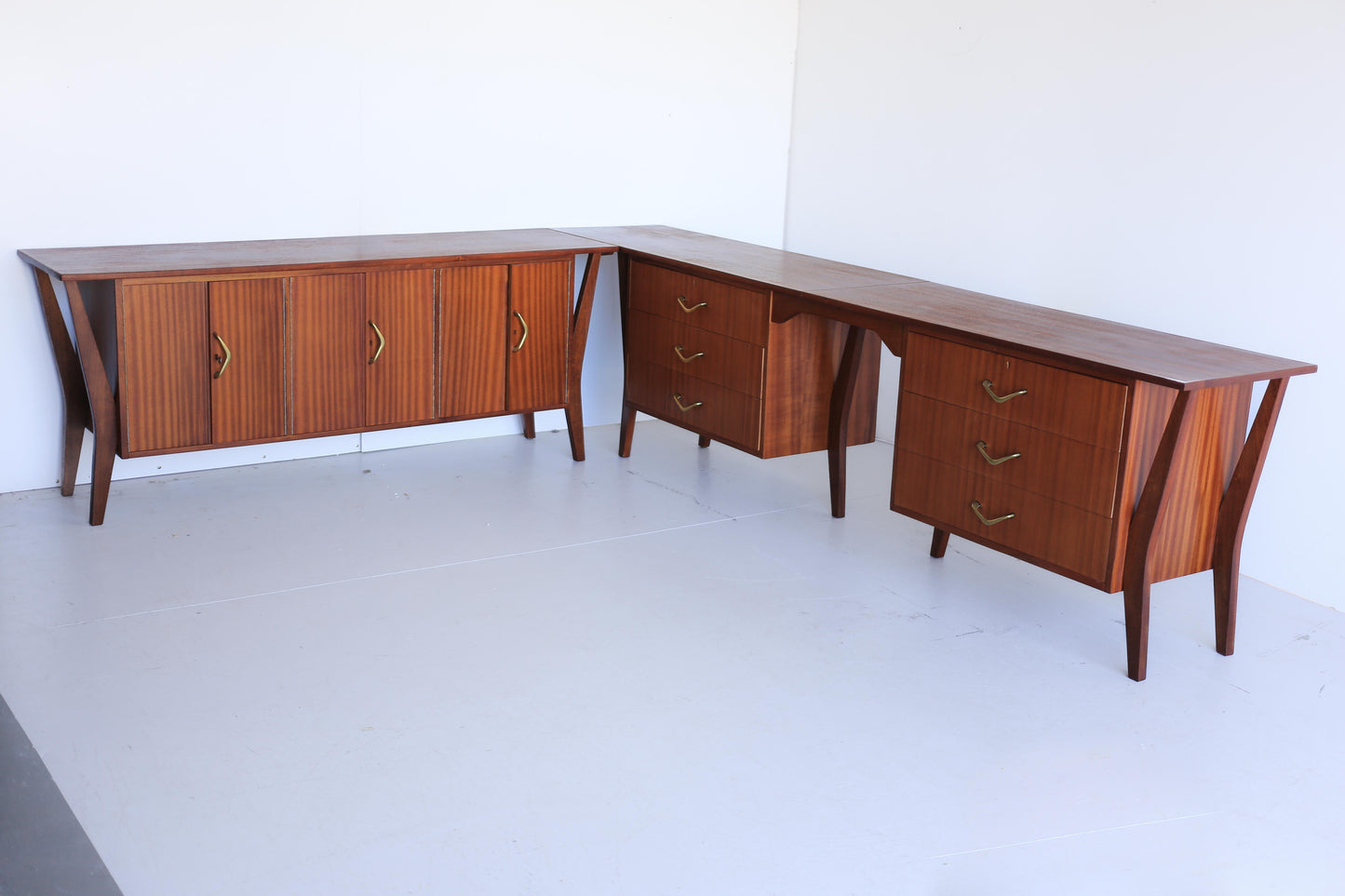 Three Piece Sapele Mahogany Corner Desk