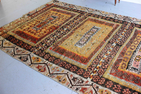 Large Hand Knotted Antique Kilim