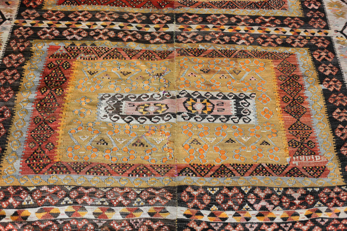 Large Hand Knotted Antique Kilim