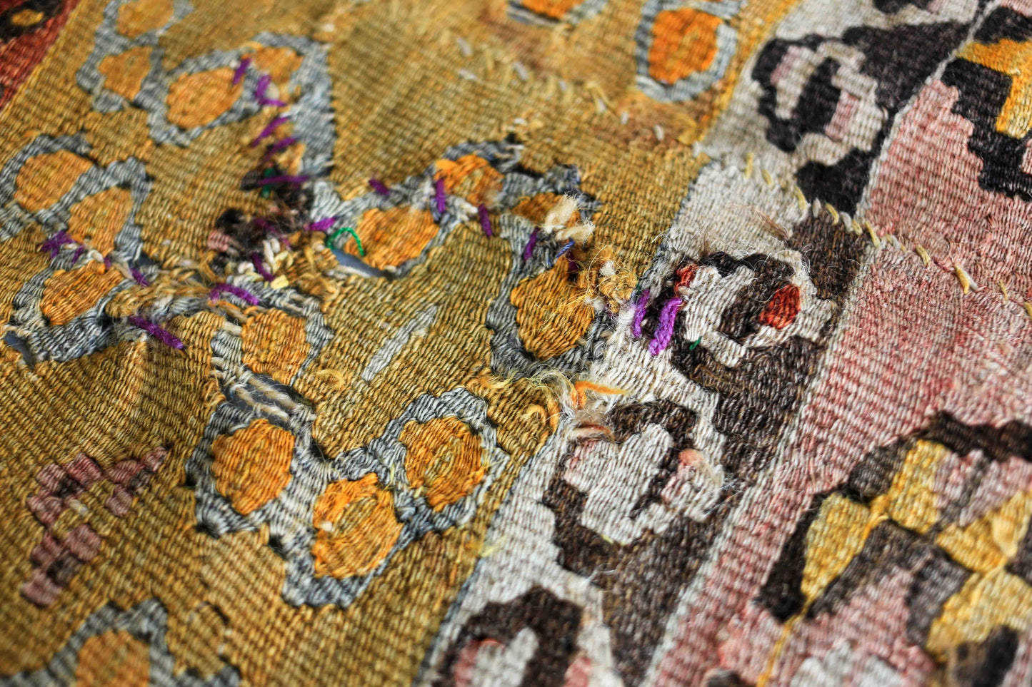 Large Hand Knotted Antique Kilim